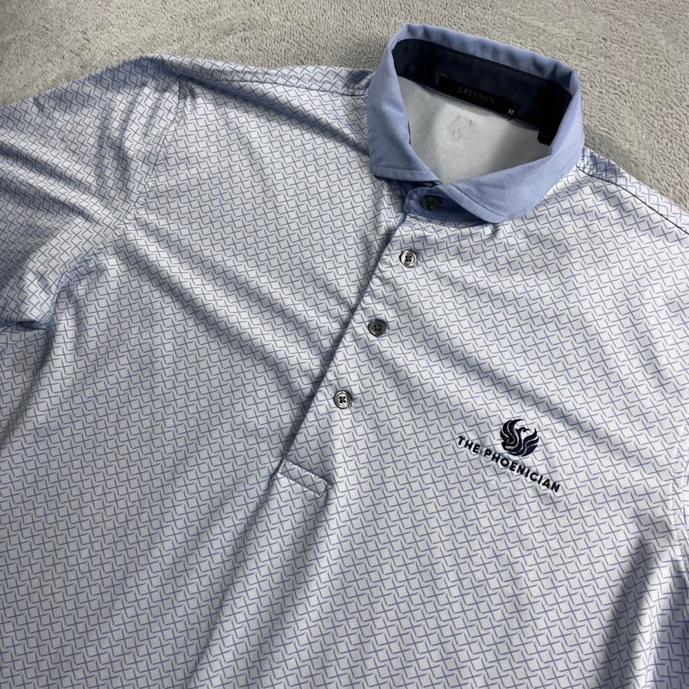 Greyson Mens The Phoenician Golf Polo Shirt Blue Geometric Print Size M